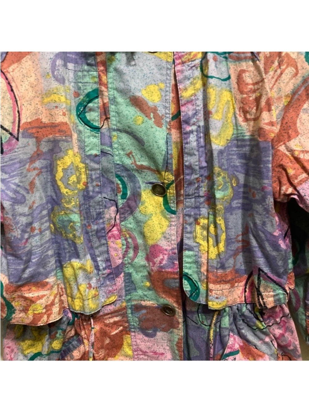 Vintage 90s Jacket Zip Up Size Medium Oversized Abstract Scribble Pastel Print - Picture 9 of 15